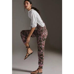 Anthropologie Green Purple Flower Print Pilcro‎ The Painters Overalls Size 25